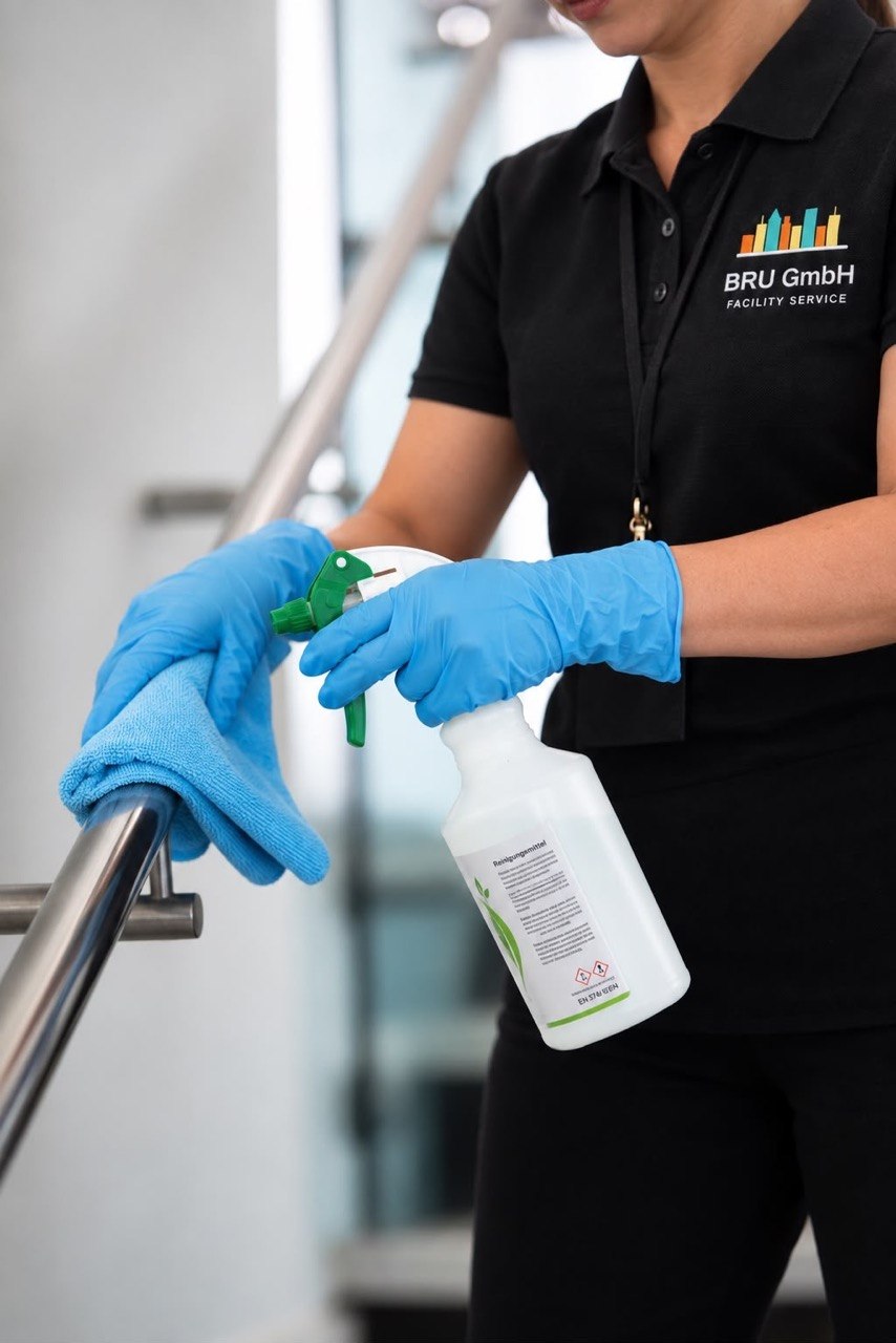 Mitarbeiterin der BRU GmbH bei der Gebäudereinigung